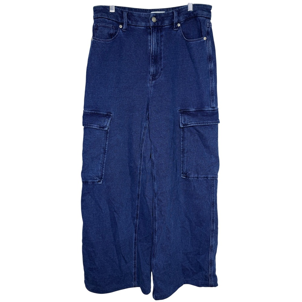 Good American Women Jeanius Good Skate Cargo Jeans 10/30 Blue Wide Leg Denim 90s
